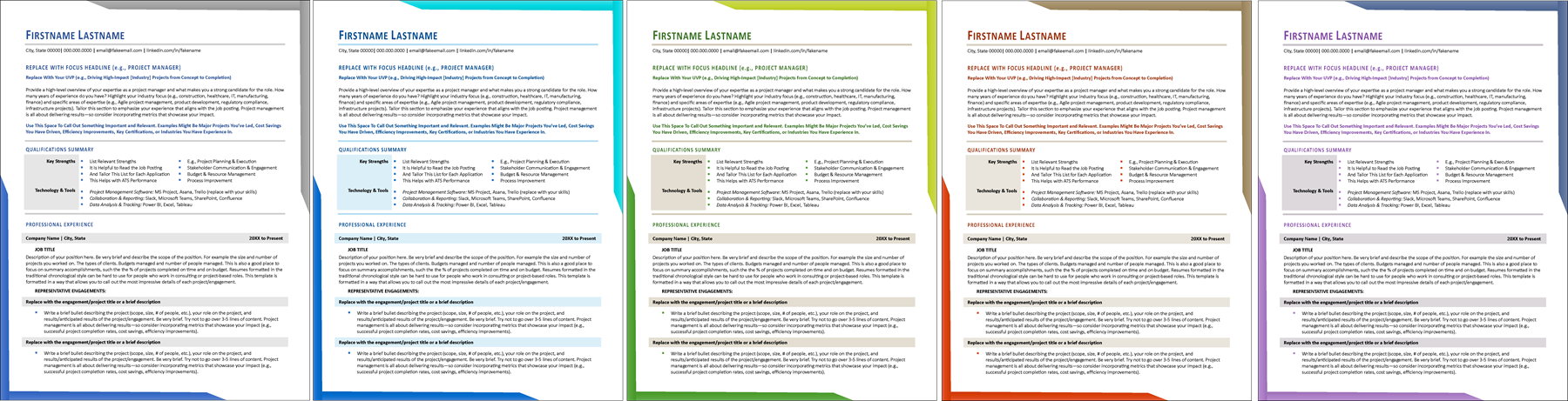 Project Manager Resume Color Options Project Manager Resume Color Options