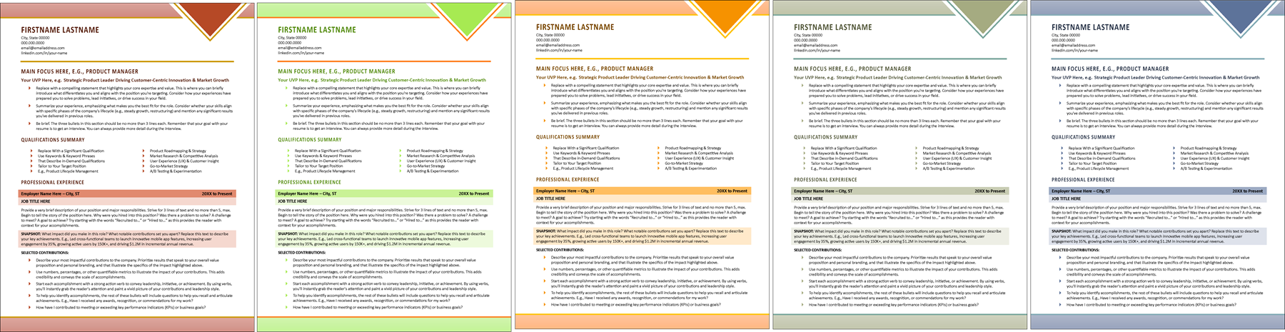 product manager resume colors schemes