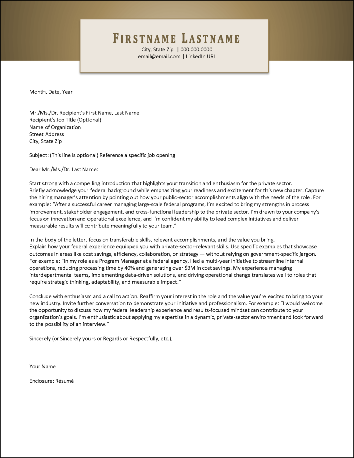 Fed2Private Cover Letter