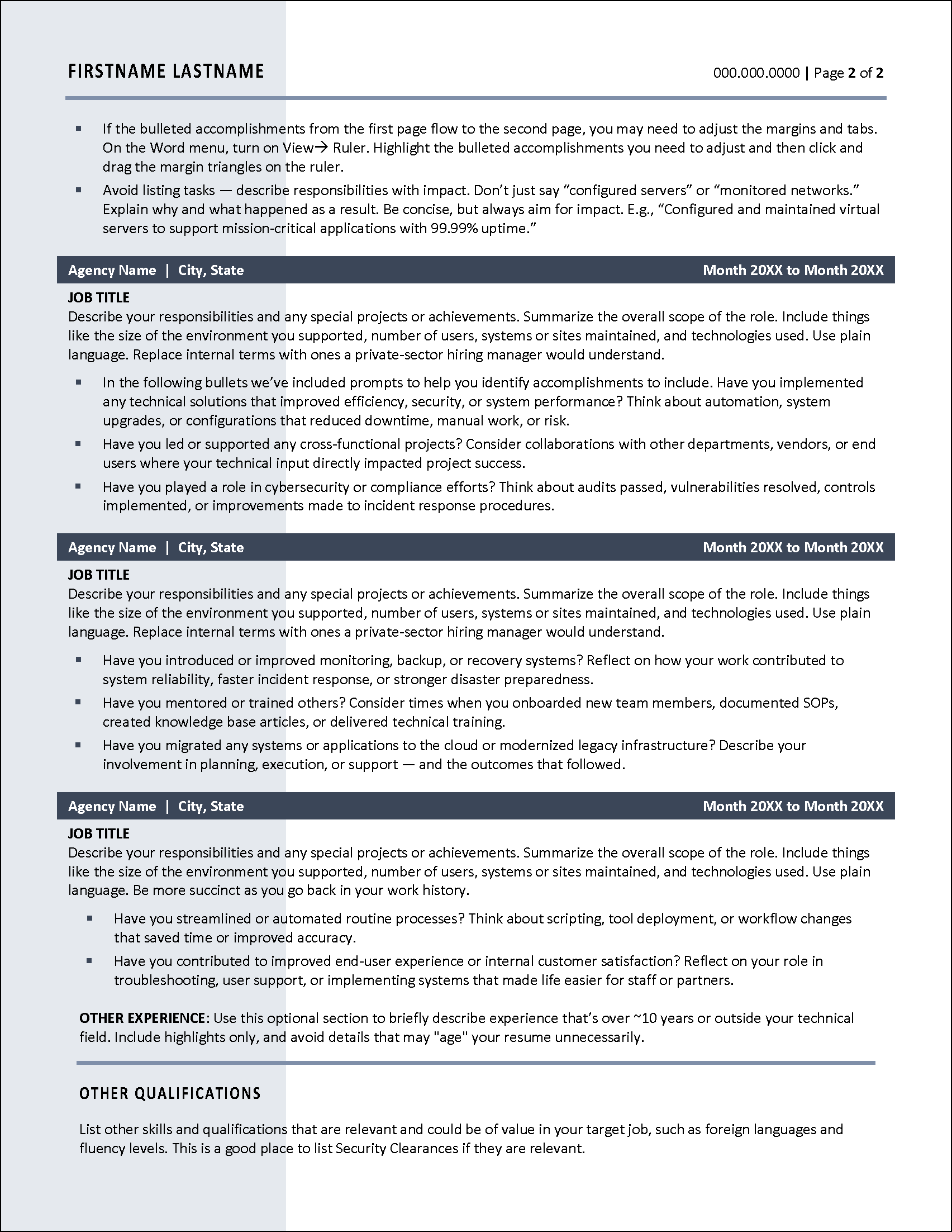 Gov2Tech Resume Page 2