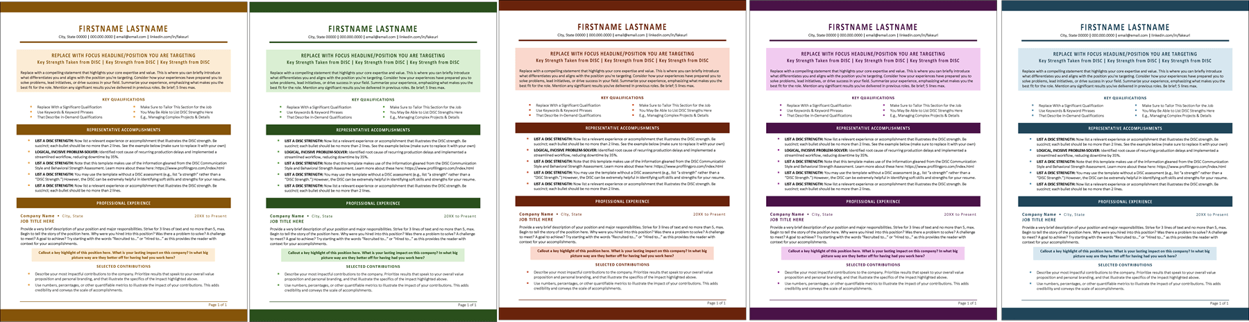 DISCPro Resume Color Options