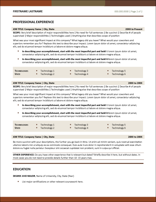 TechTalent Resume Page 2