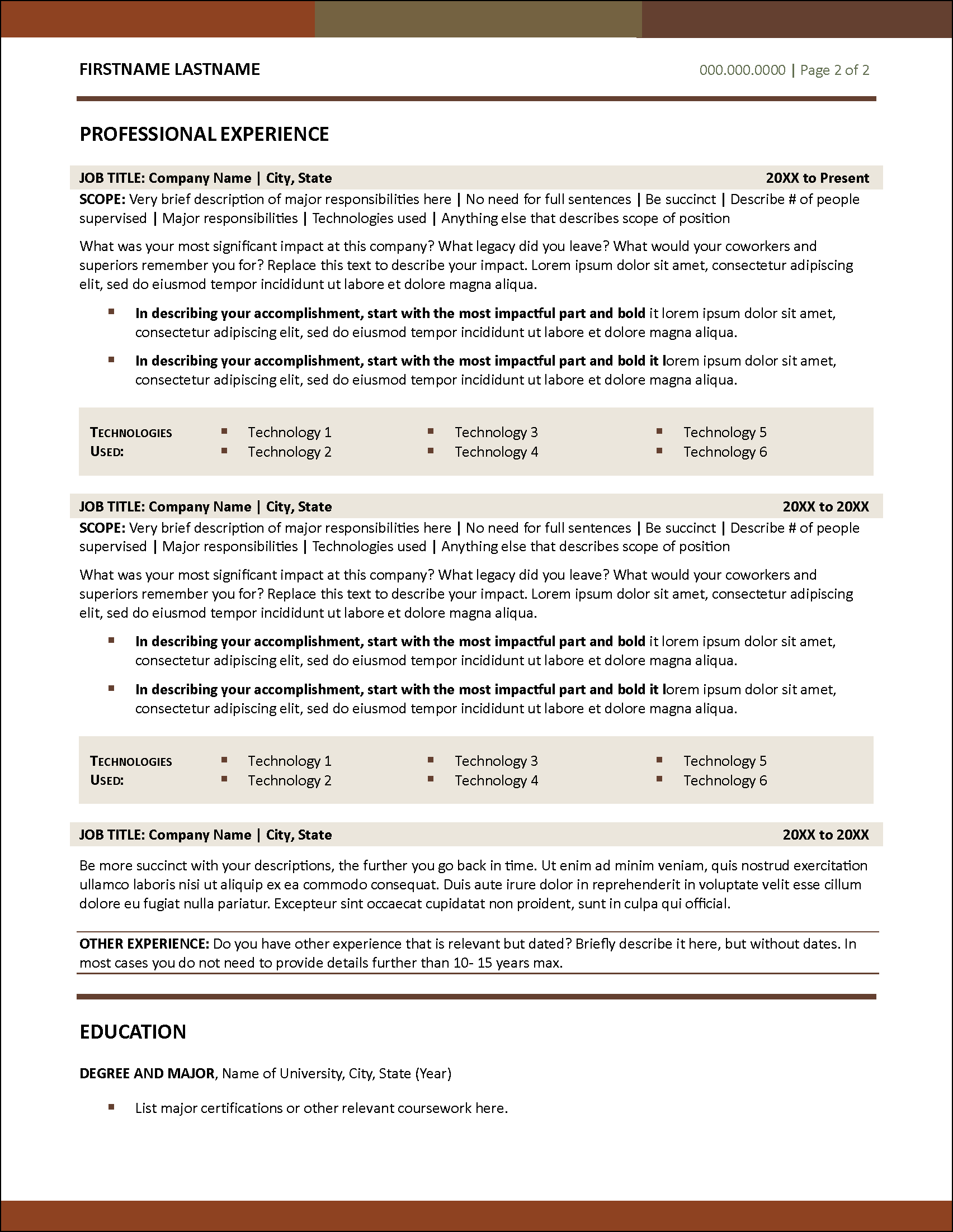 TechTalent Resume Page 2