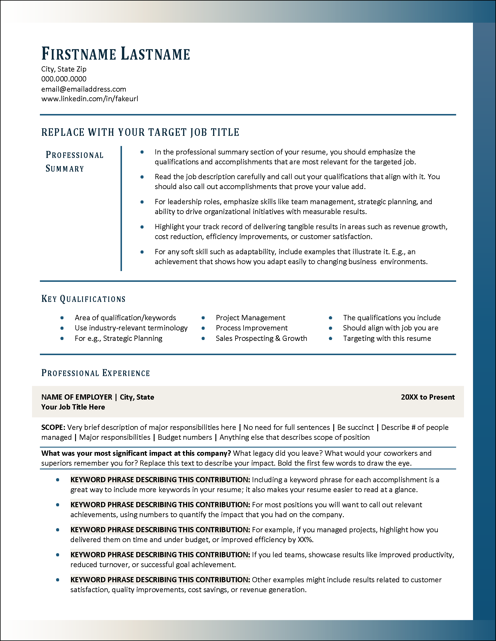 Frontline Resume Template Page 1