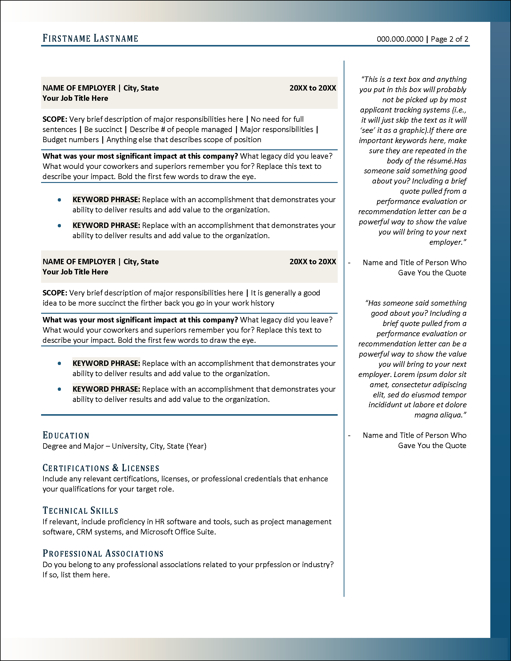 Frontline Resume Template Page 2