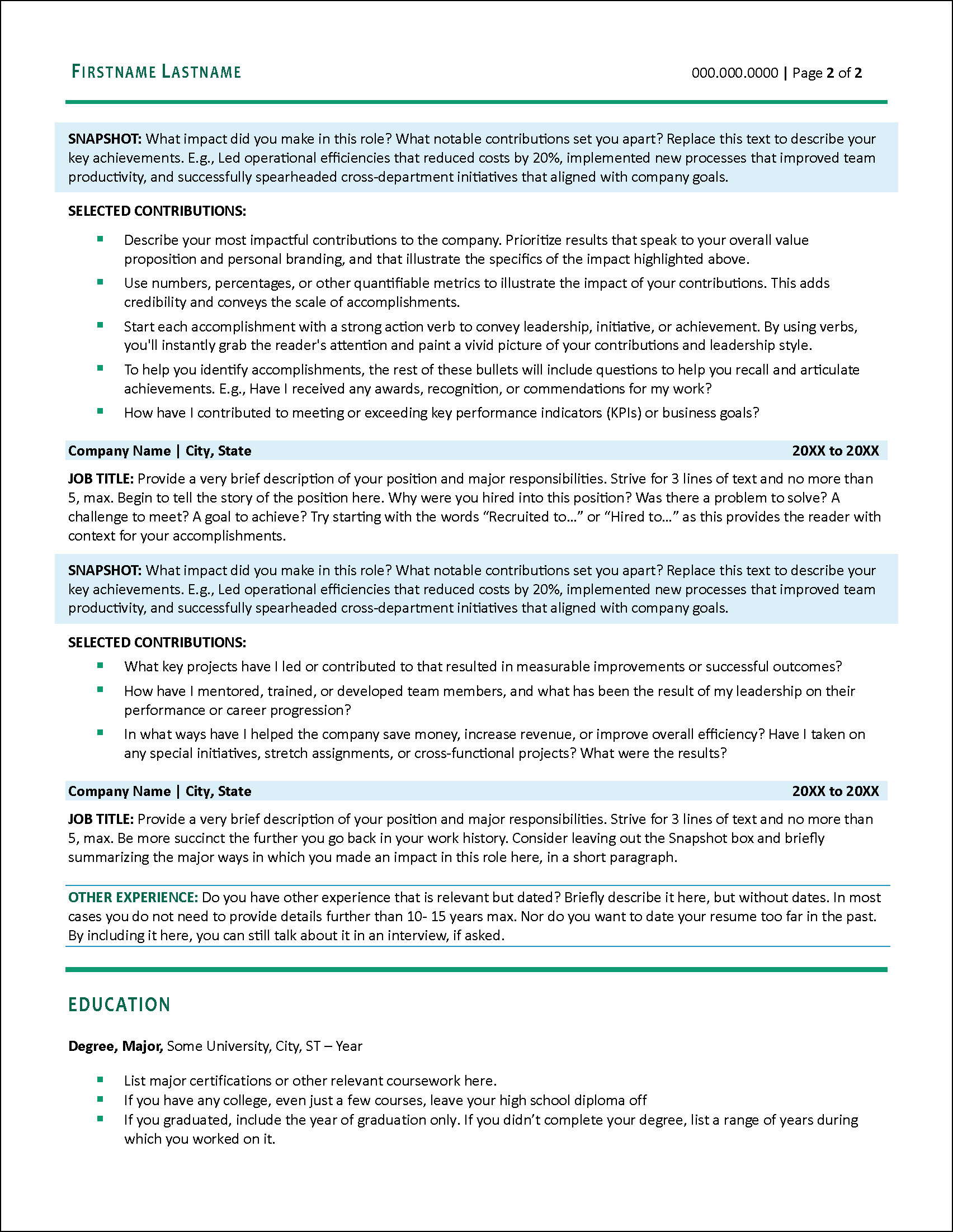 Perfected Resume Template Page 2