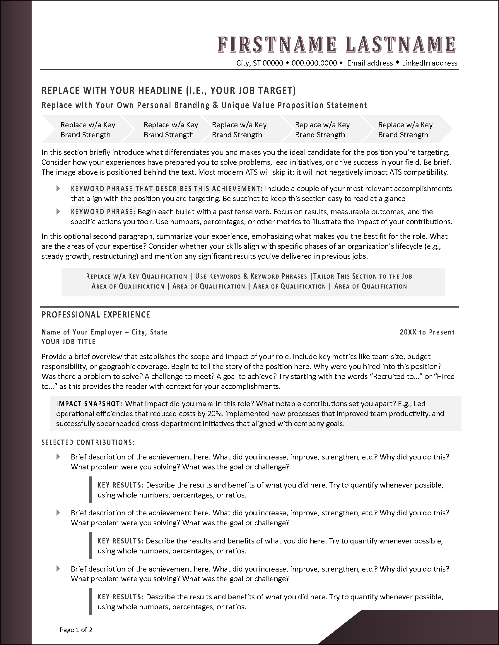 Inspired Resume Page 1