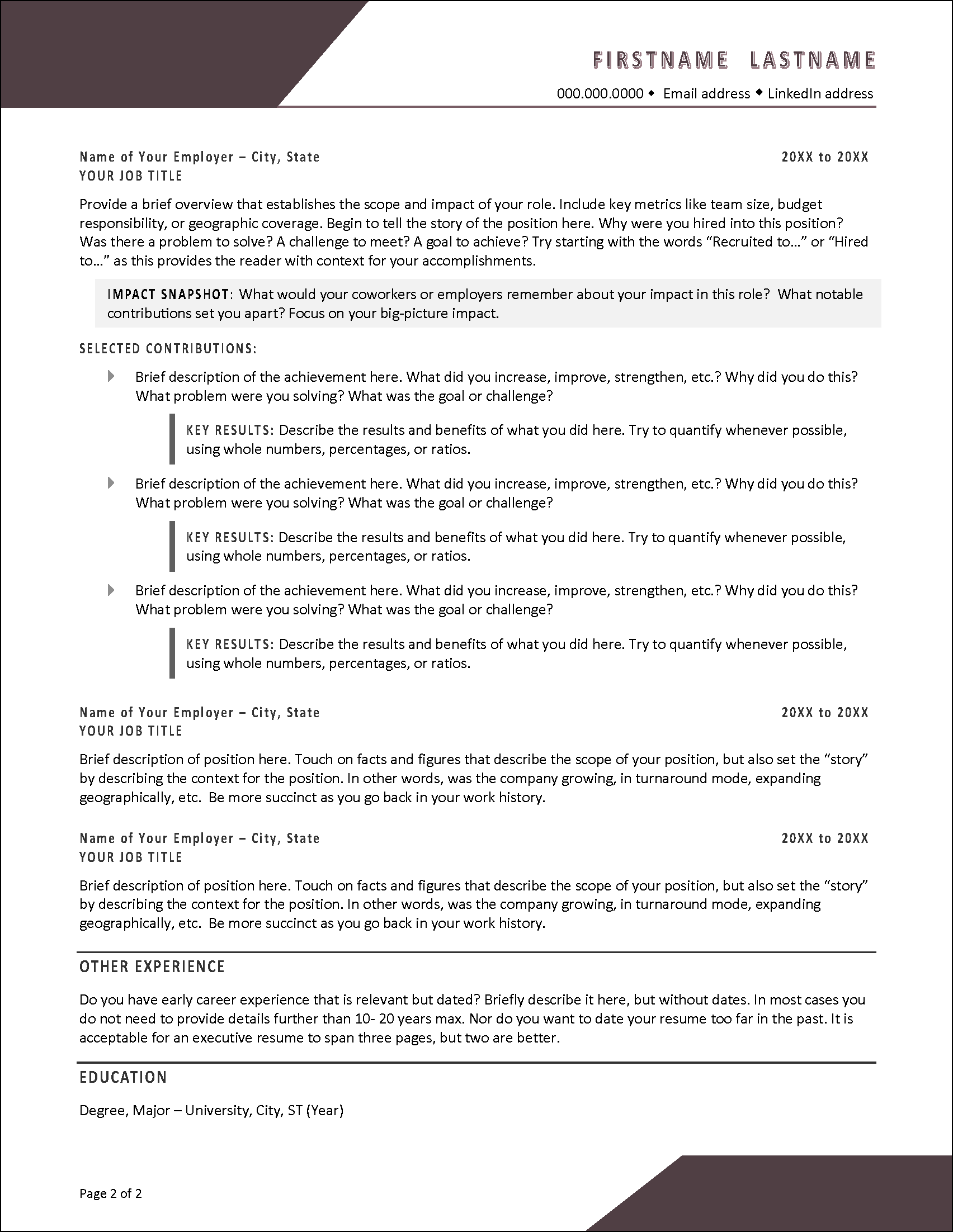 Inspired Resume Page 2