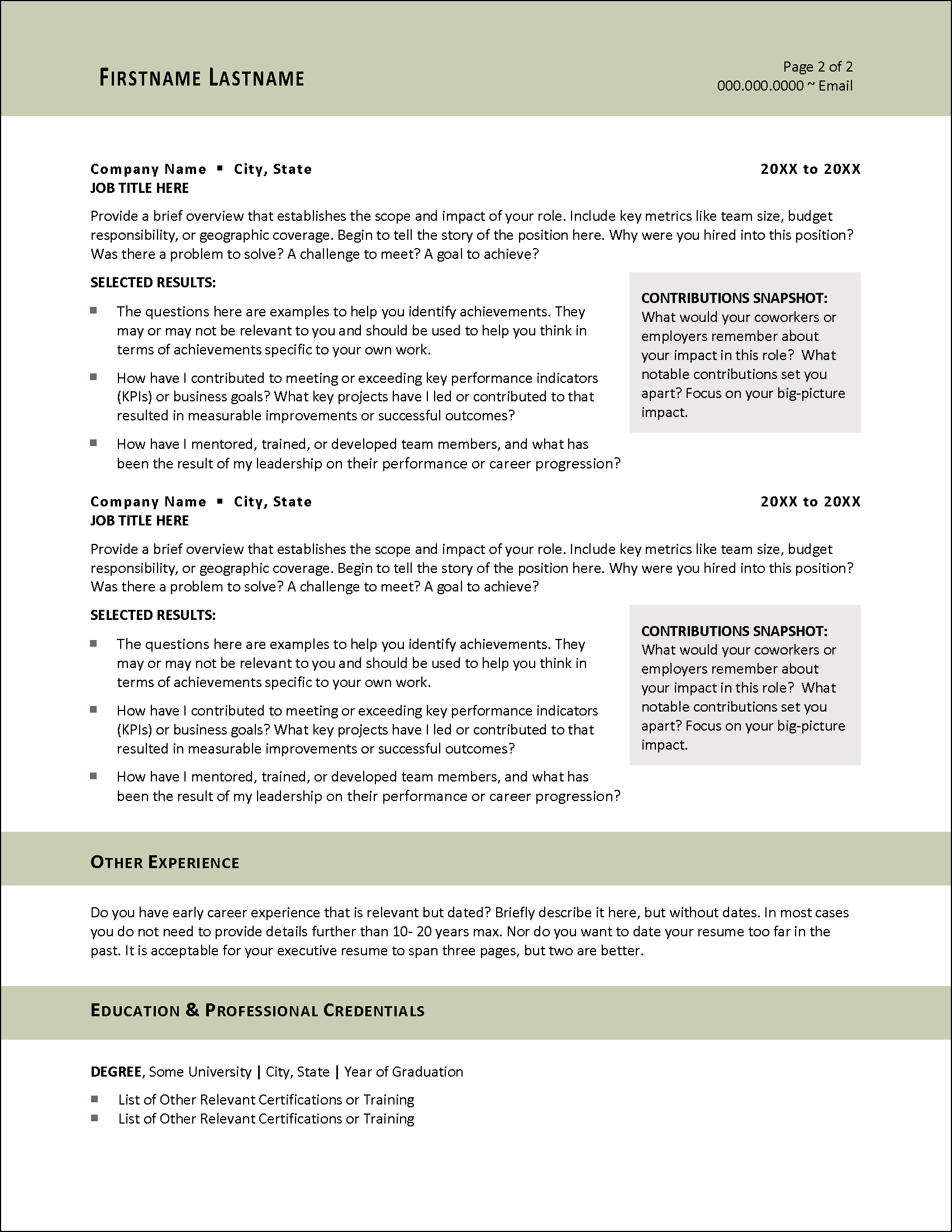 Kickstart Resume Page 2
