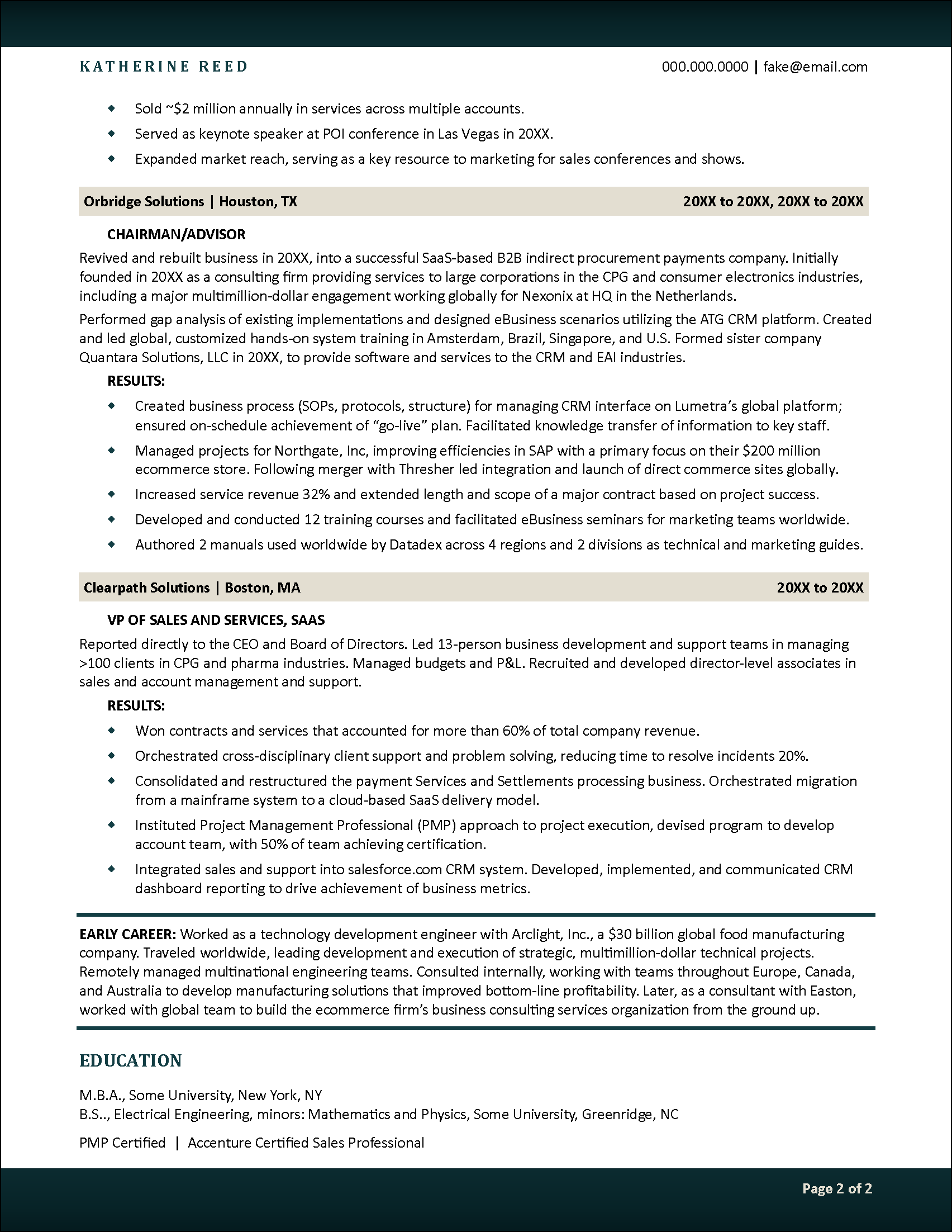 After Example Notable Narratives Resume Template Page 2