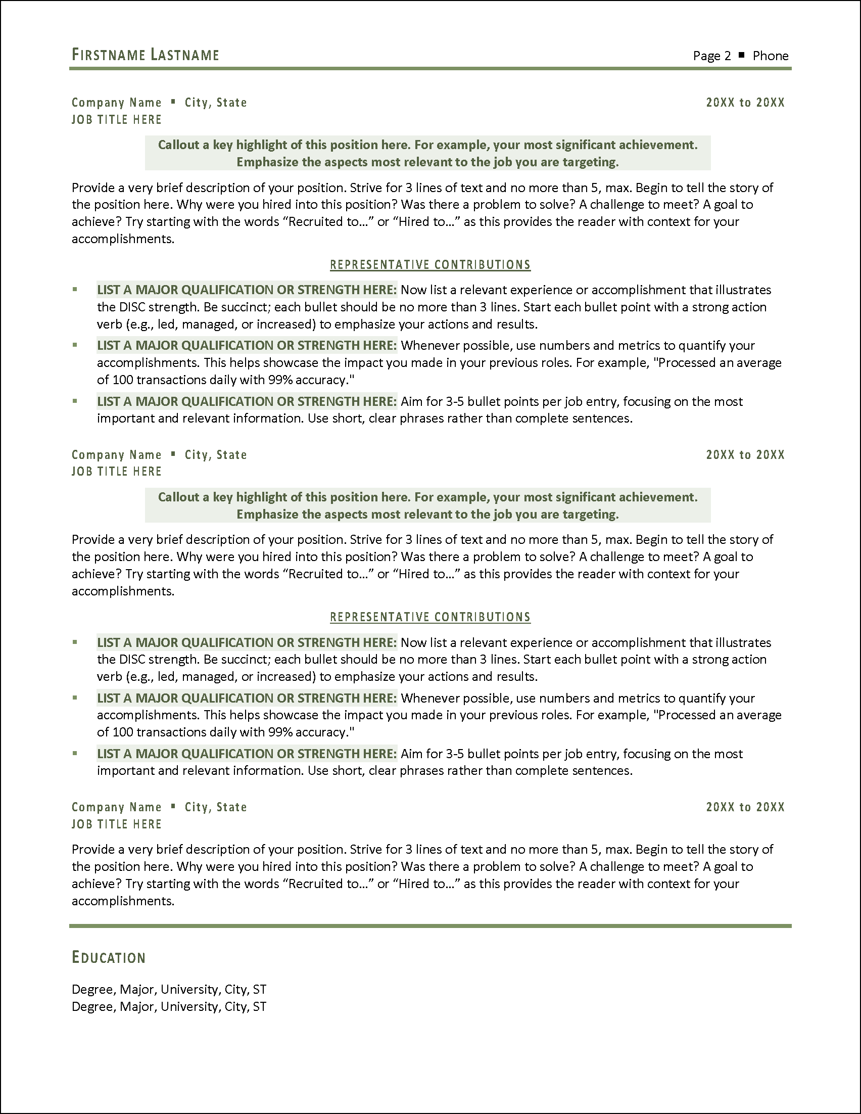 Momentum Resume Template Page 2