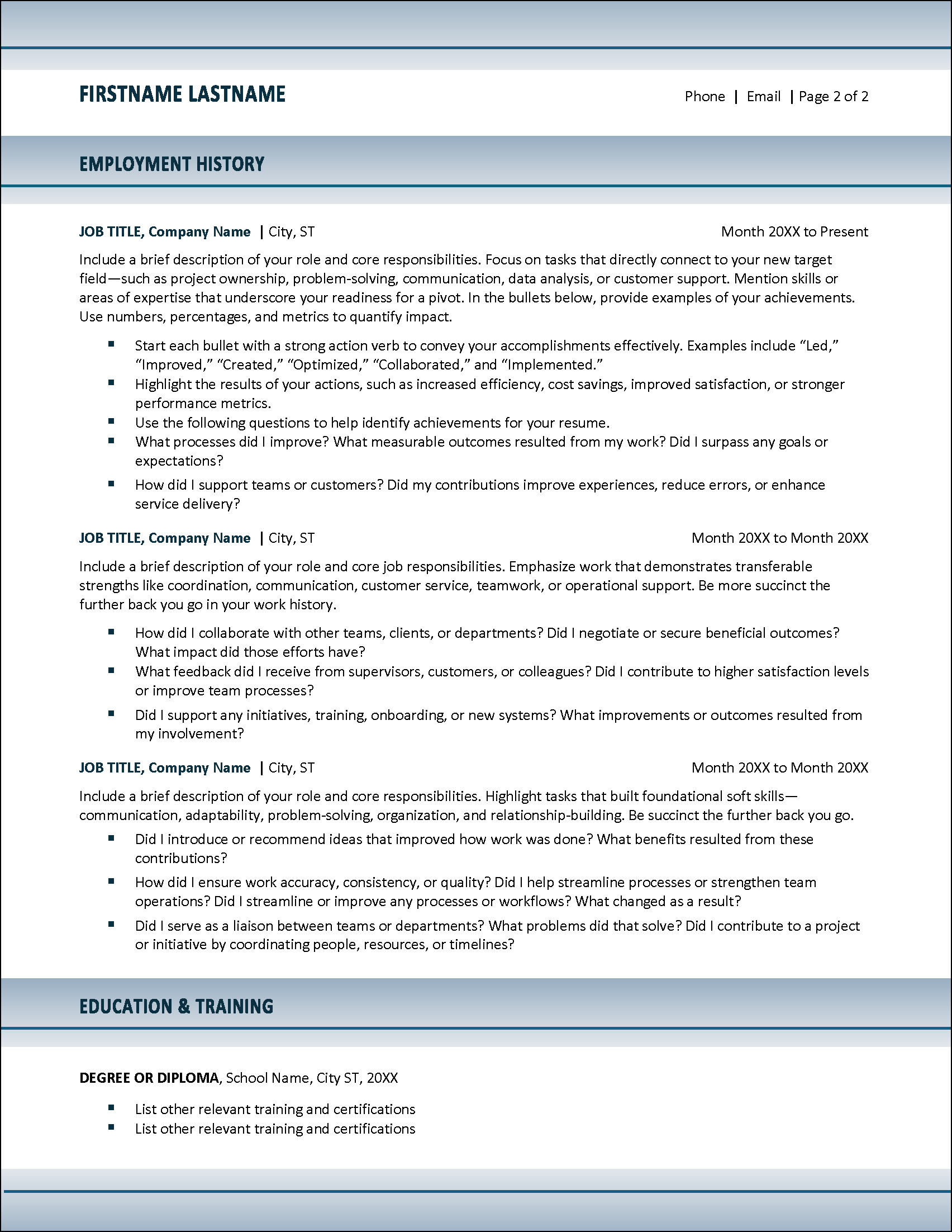 Reboot Resume Page 2